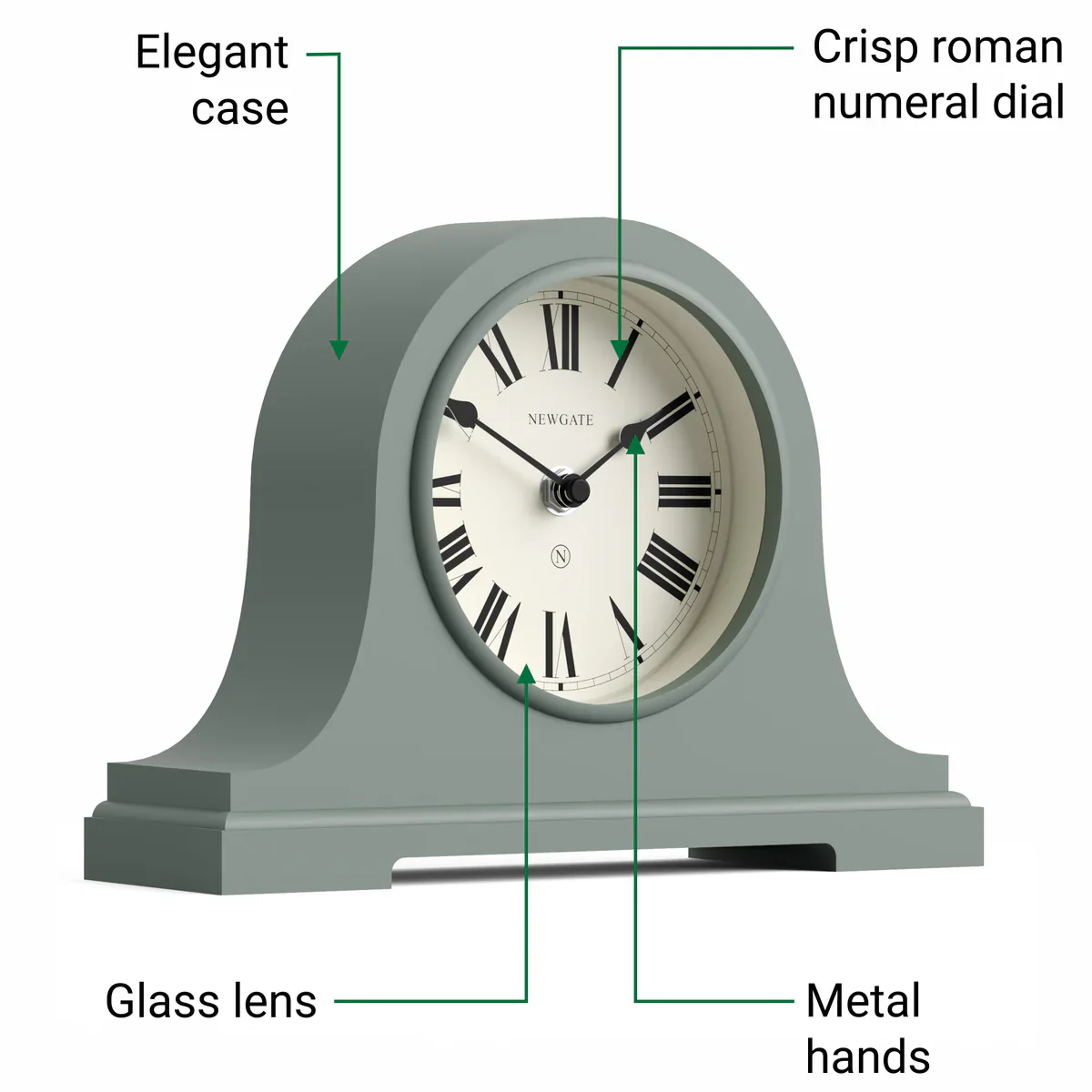 Newgate Broadway mantel clock in asparagus green - Image 6