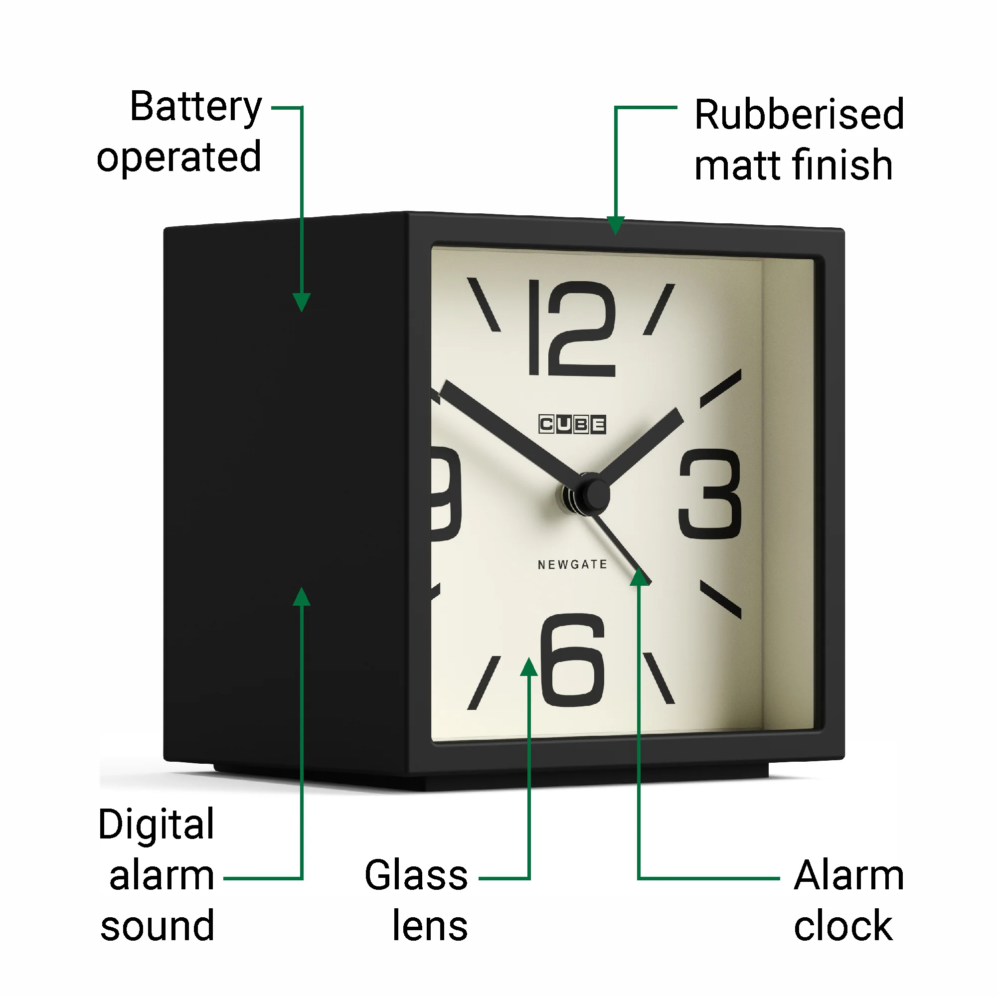Newgate Cube alarm clock in Black - Image 5