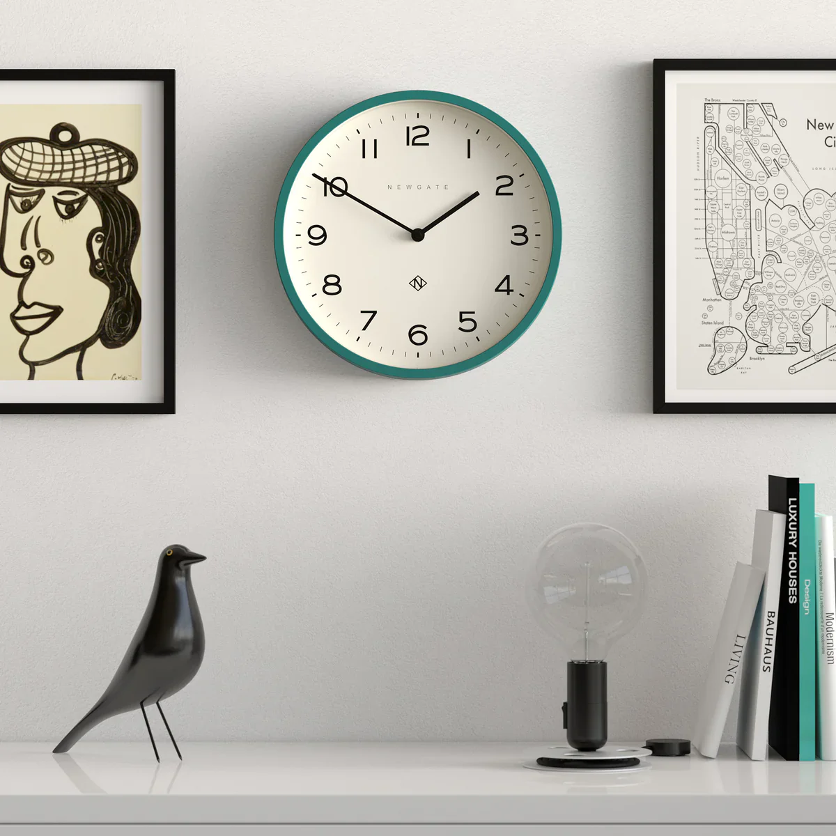 Newgate Echo Number Four wall clock in eden green - Image 4