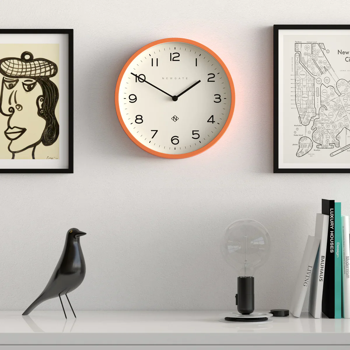 Newgate Echo Number Four wall clock in Pumkin Orange - Image 4