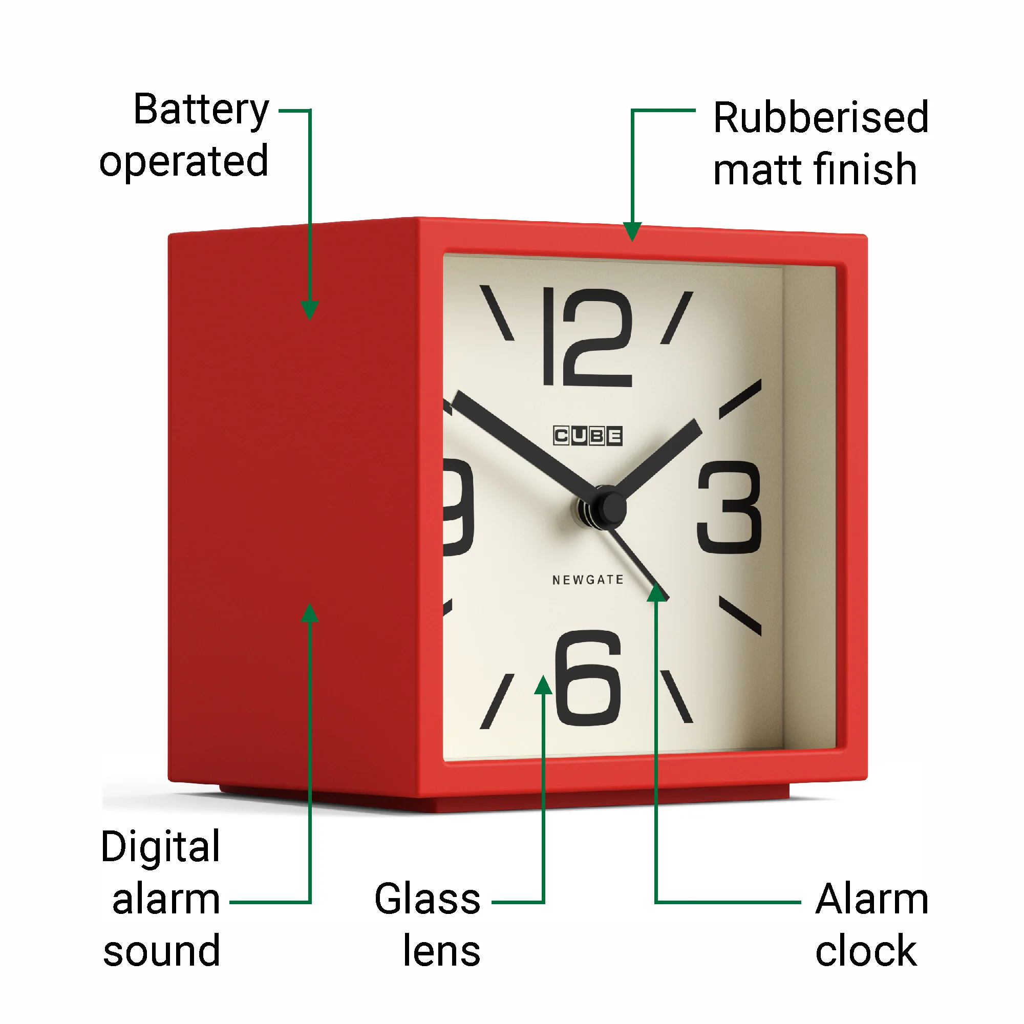 Newgate Cube alarm clock in red - Image 6
