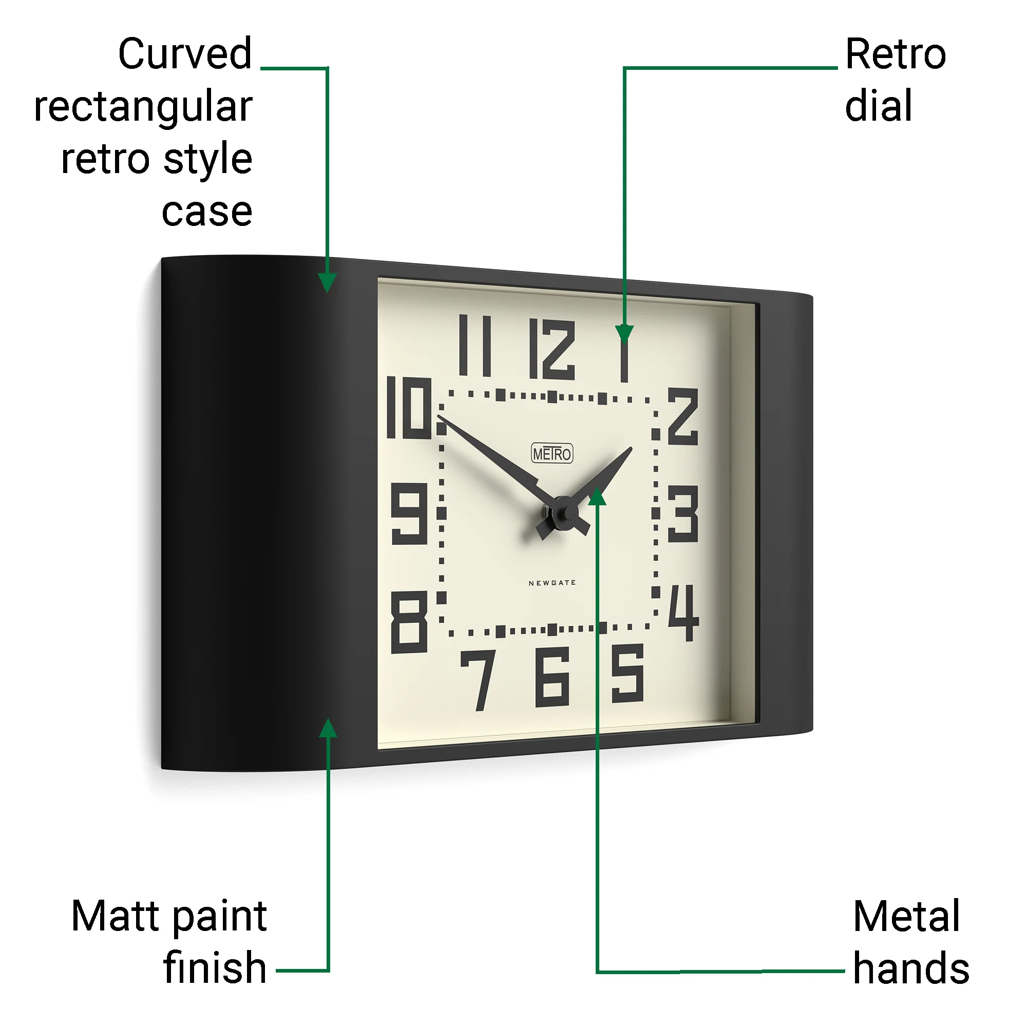 Newgate Metro wall clock in black - Image 6