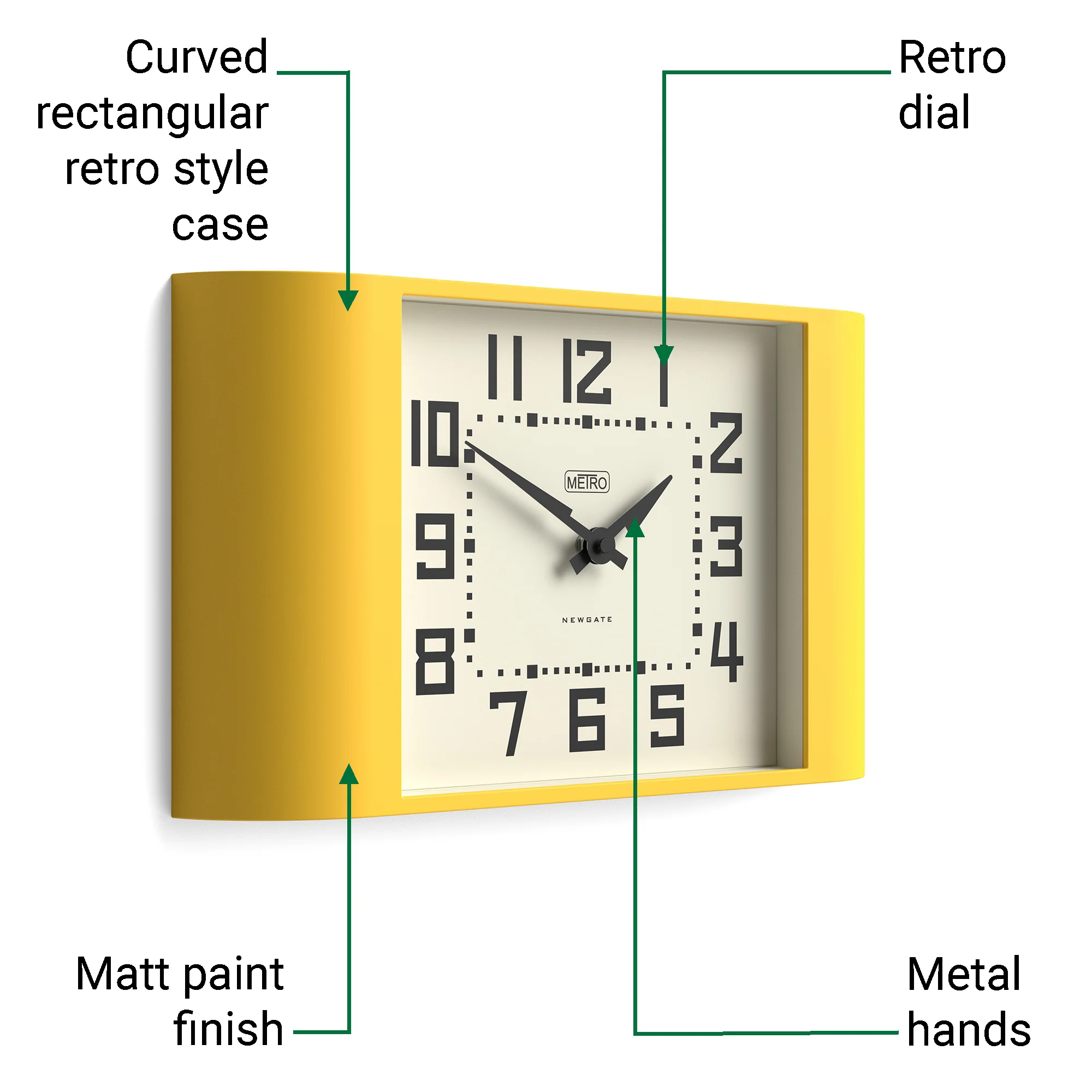 Newgate Metro wall clock in Yellow - Image 6