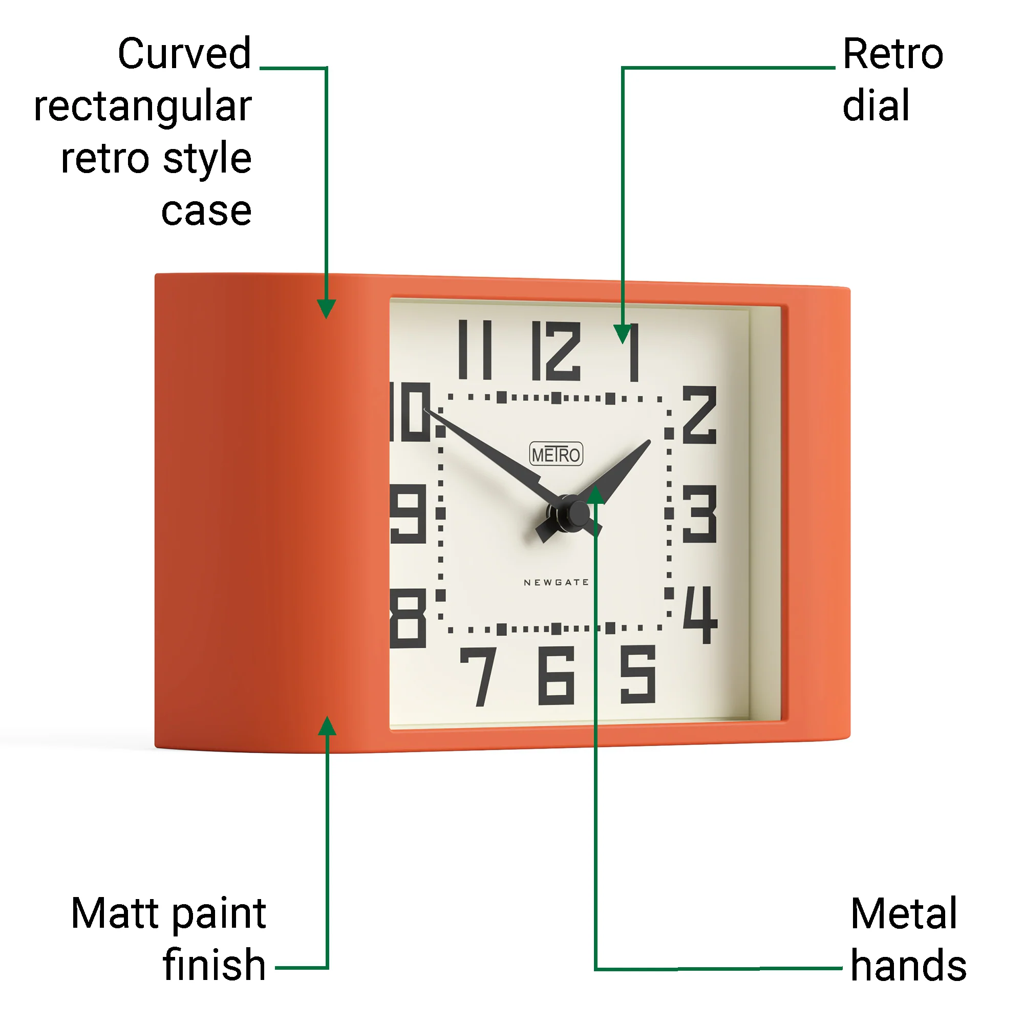 Newgate Mini Metro mantel clock in Pumpkin Orange - Image 7