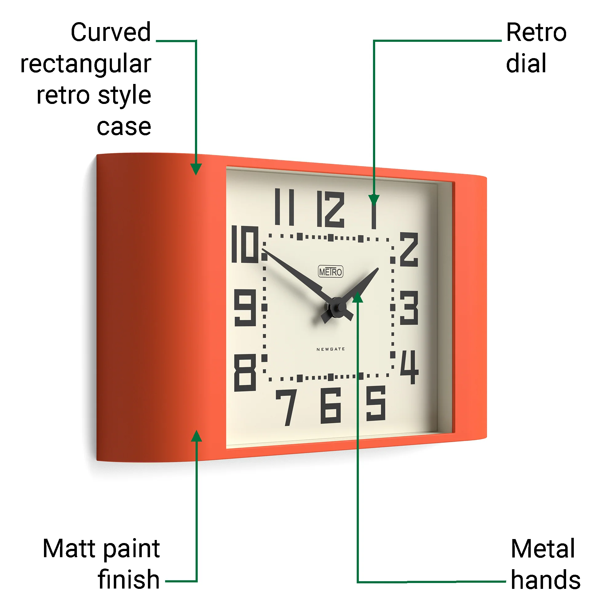 Newgate Metro wall clock in orange - Image 3