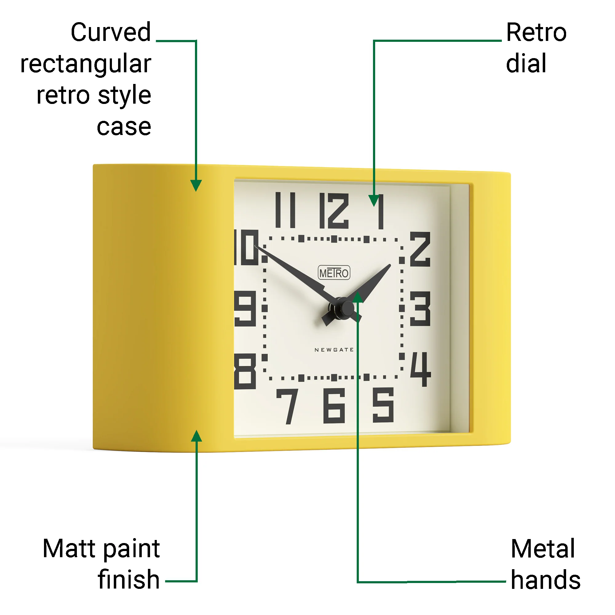 Newgate Mini Metro mantel clock in yellow - Image 6