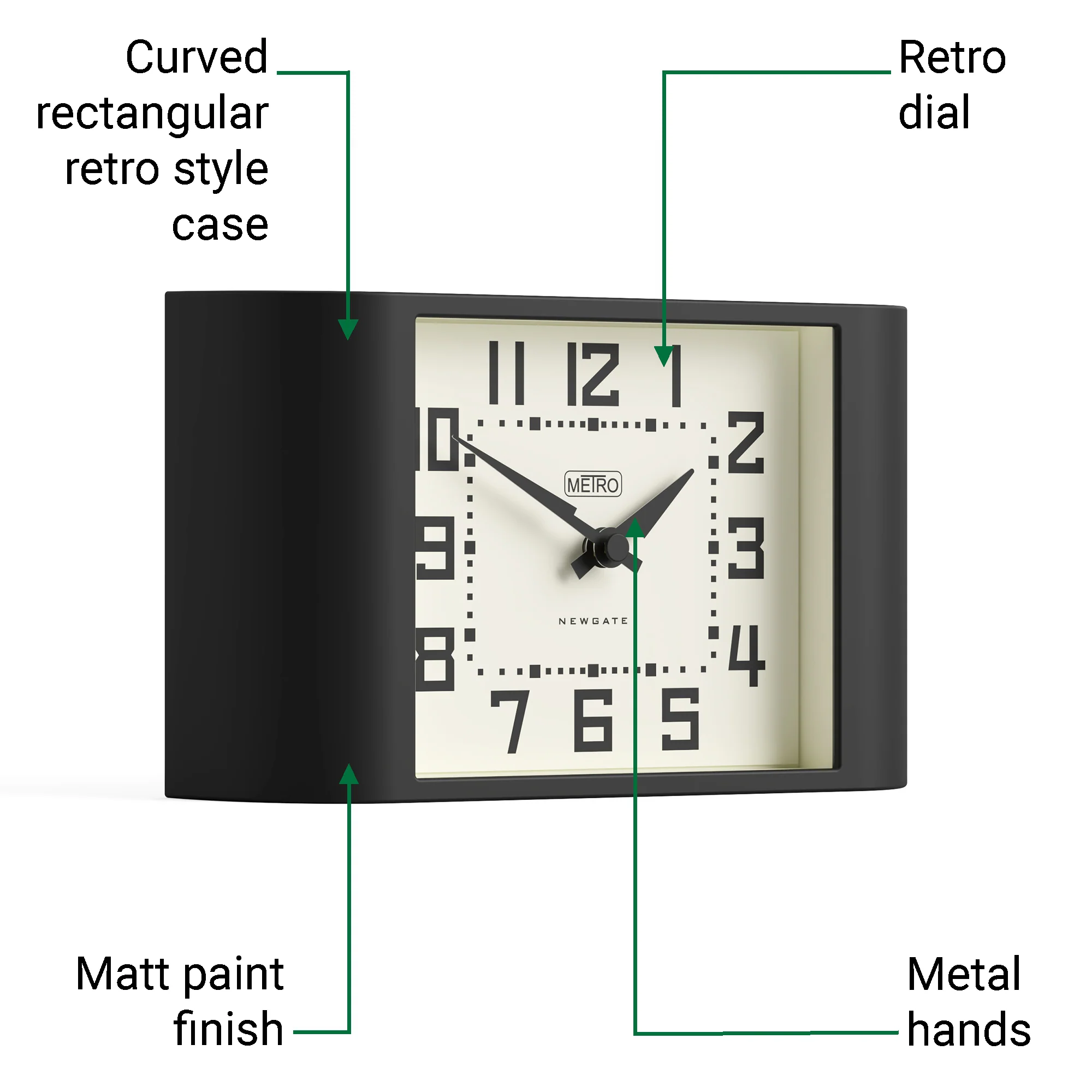 Newgate Mini Metro mantel clock in black - Image 7