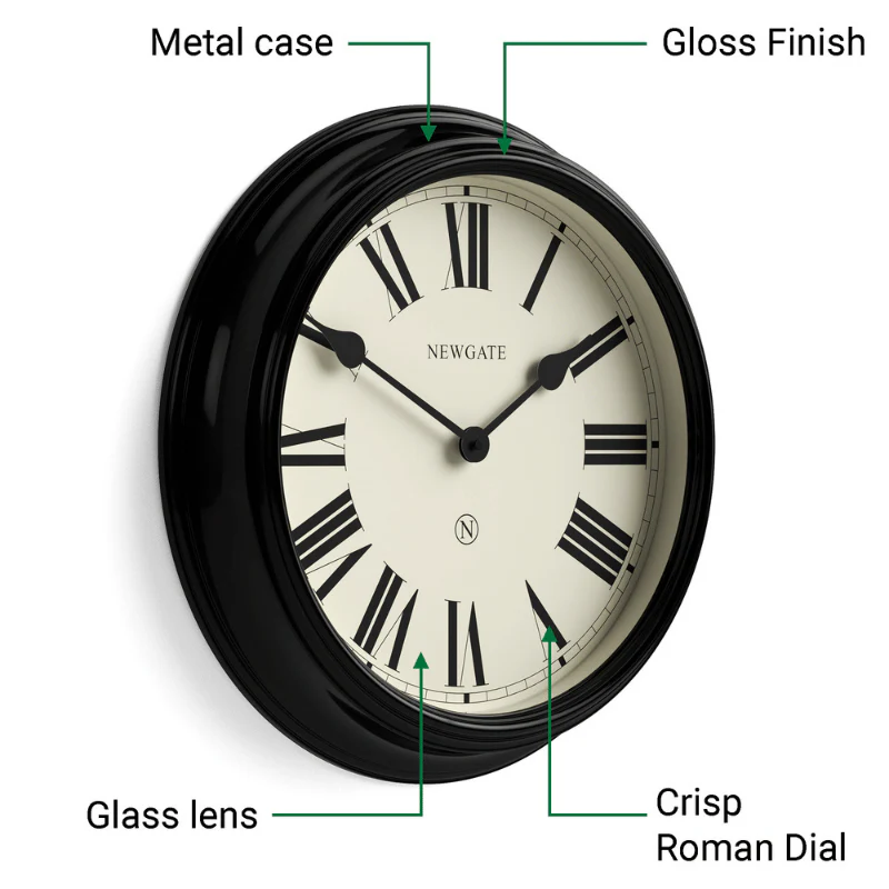 Newgate Notting Hill wall clock in gloss black - Image 5
