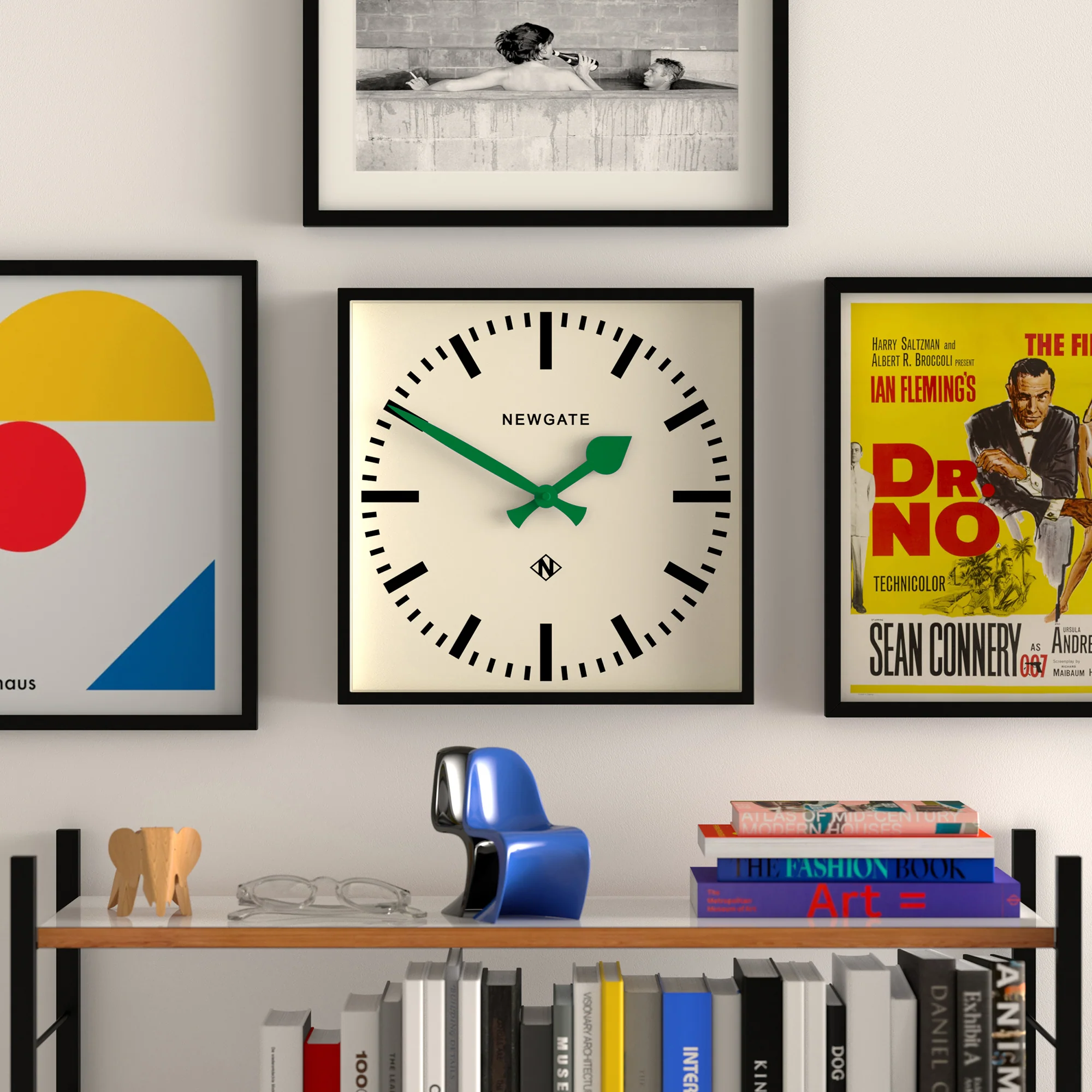 Newgate Number Five Railway Wall Clock in Black with green hands - Image 3