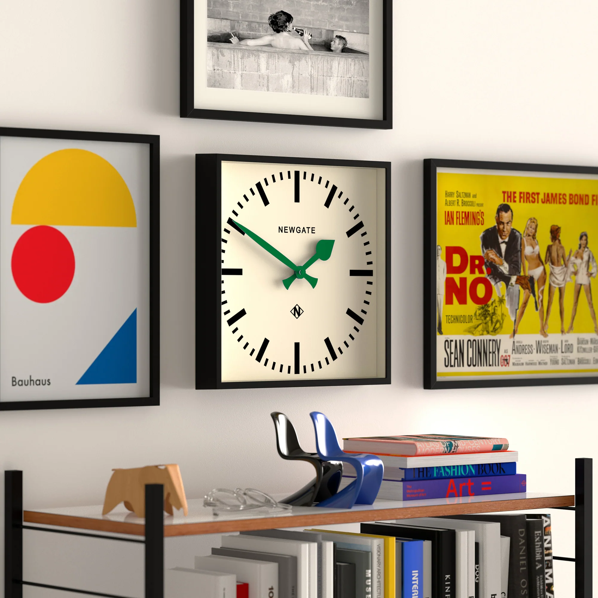 Newgate Number Five Railway Wall Clock in Black with green hands - Image 4