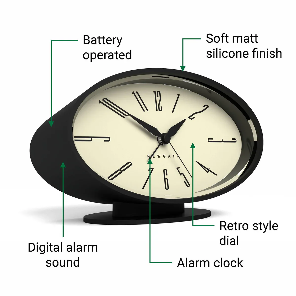 Newgate Ronnie alarm clock in black - Image 6