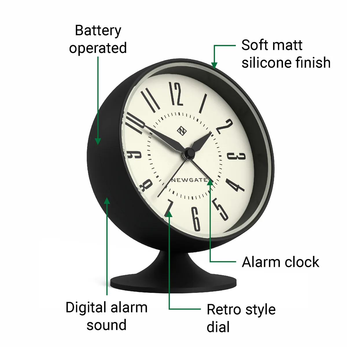 Newgate Spheric alarm clock in black - Image 5