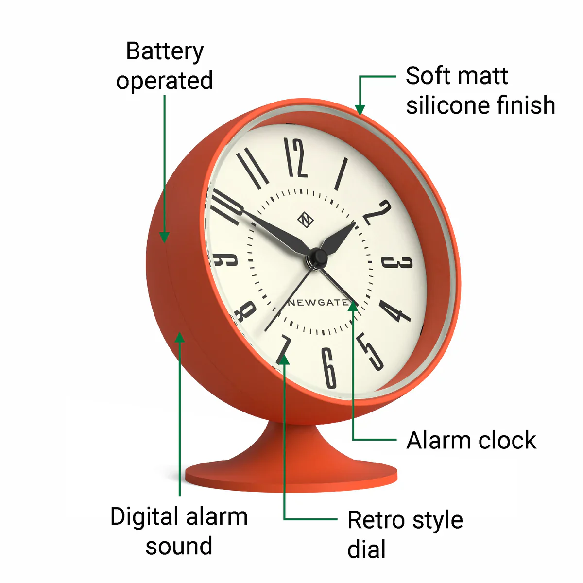 Newgate Spheric alarm clock in orange - Image 6