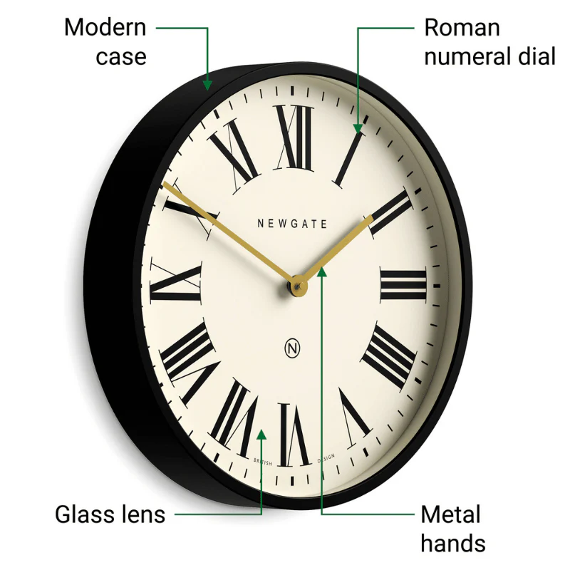 Newgate Universal Roman wall clock in black - Image 3