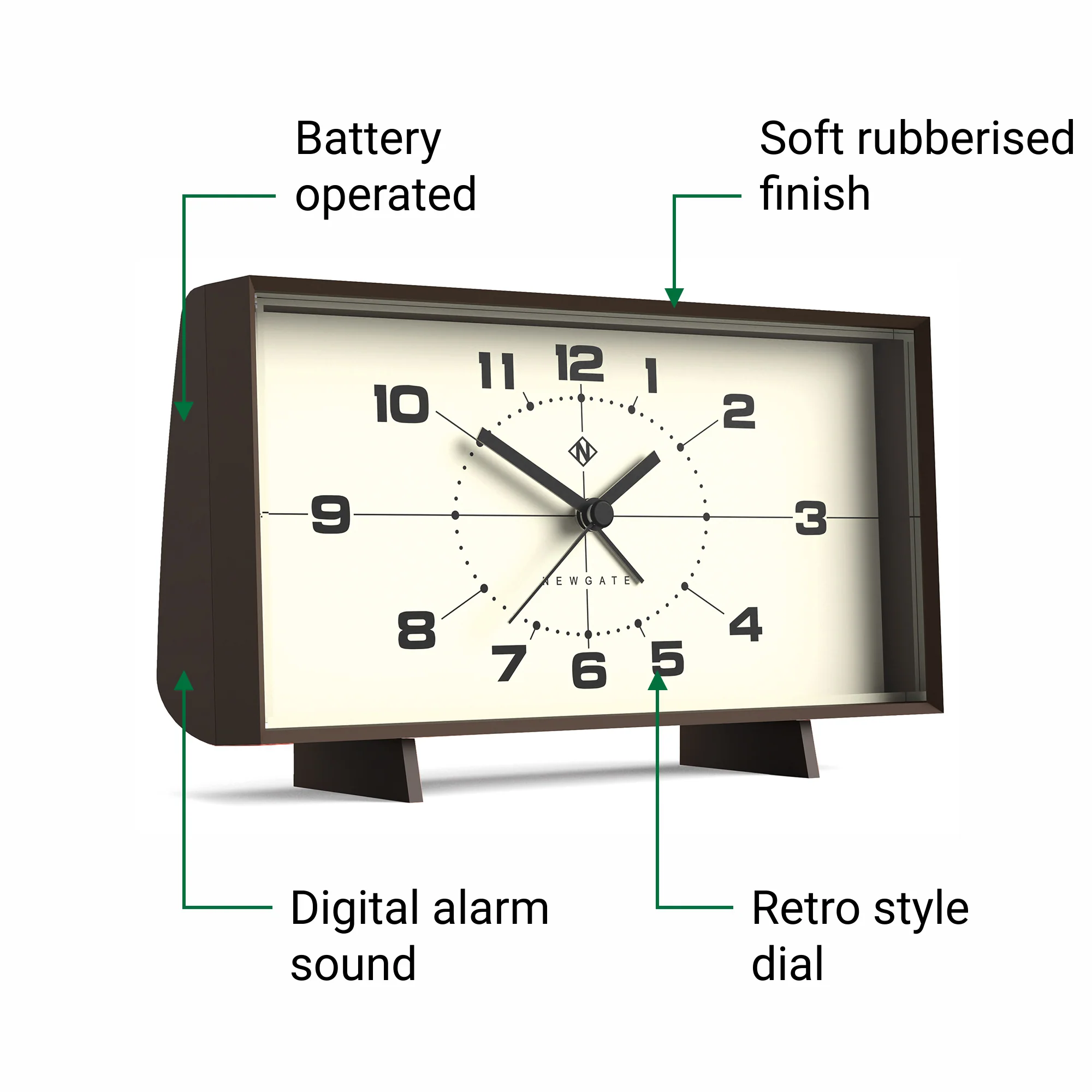 Newgate Wideboy Alarm Clock in Mocha Brown - Image 5
